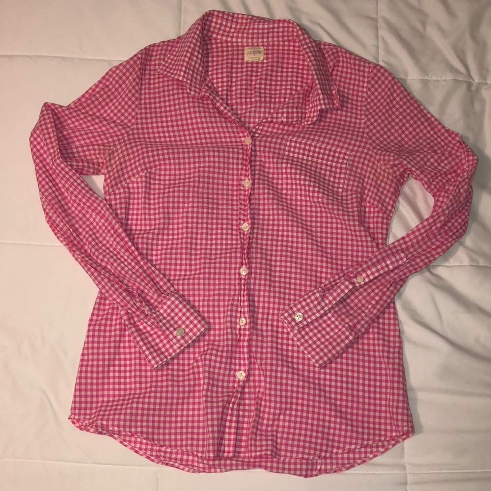 J Crew pink gingham button down